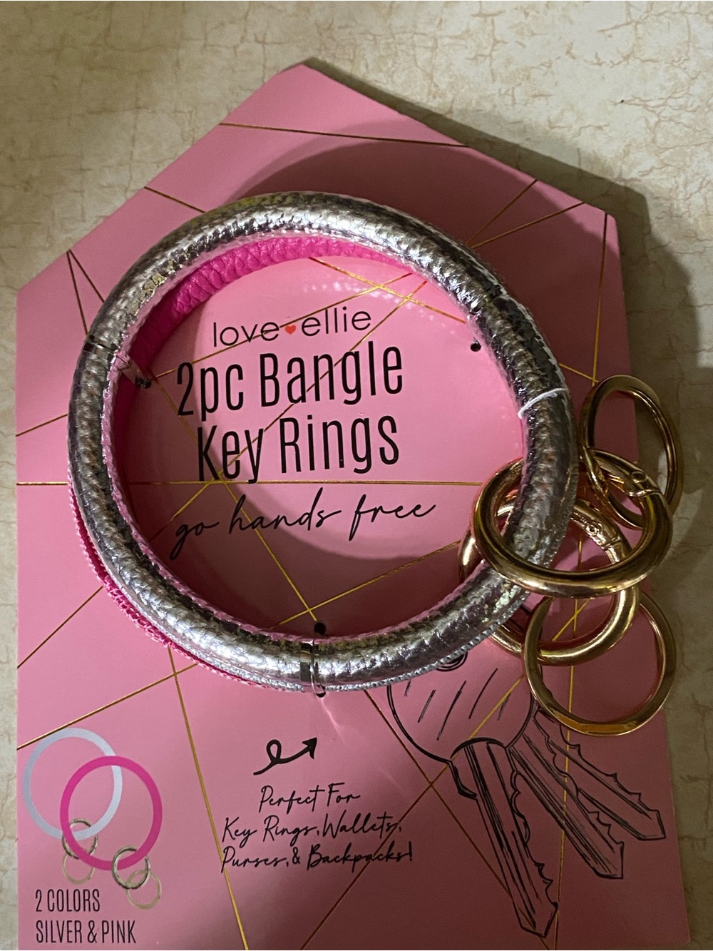 LOVE 🩷 ELLIE 2pc Bangle Key Rings - Pink & Silver or Leopard & Black